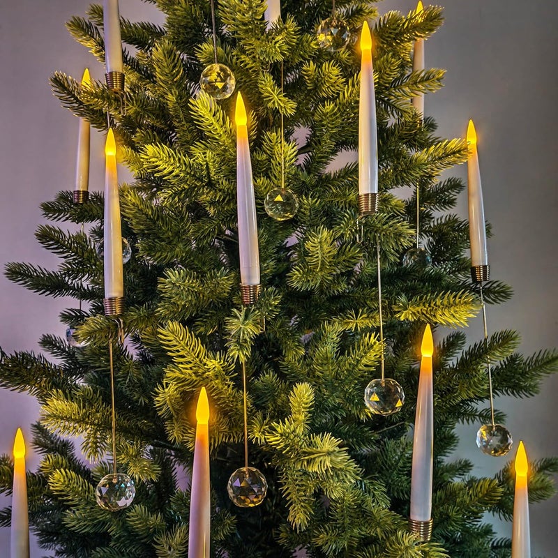 Leejec Christmas Tree Candles with Wand Remote, 10 Pack Battery Operated Flameless Taper Window Candle, Flickering Warm Light, Xmas Tree Decorations with Crystal Ball Hook, Wedding Home Gift - Image 2
